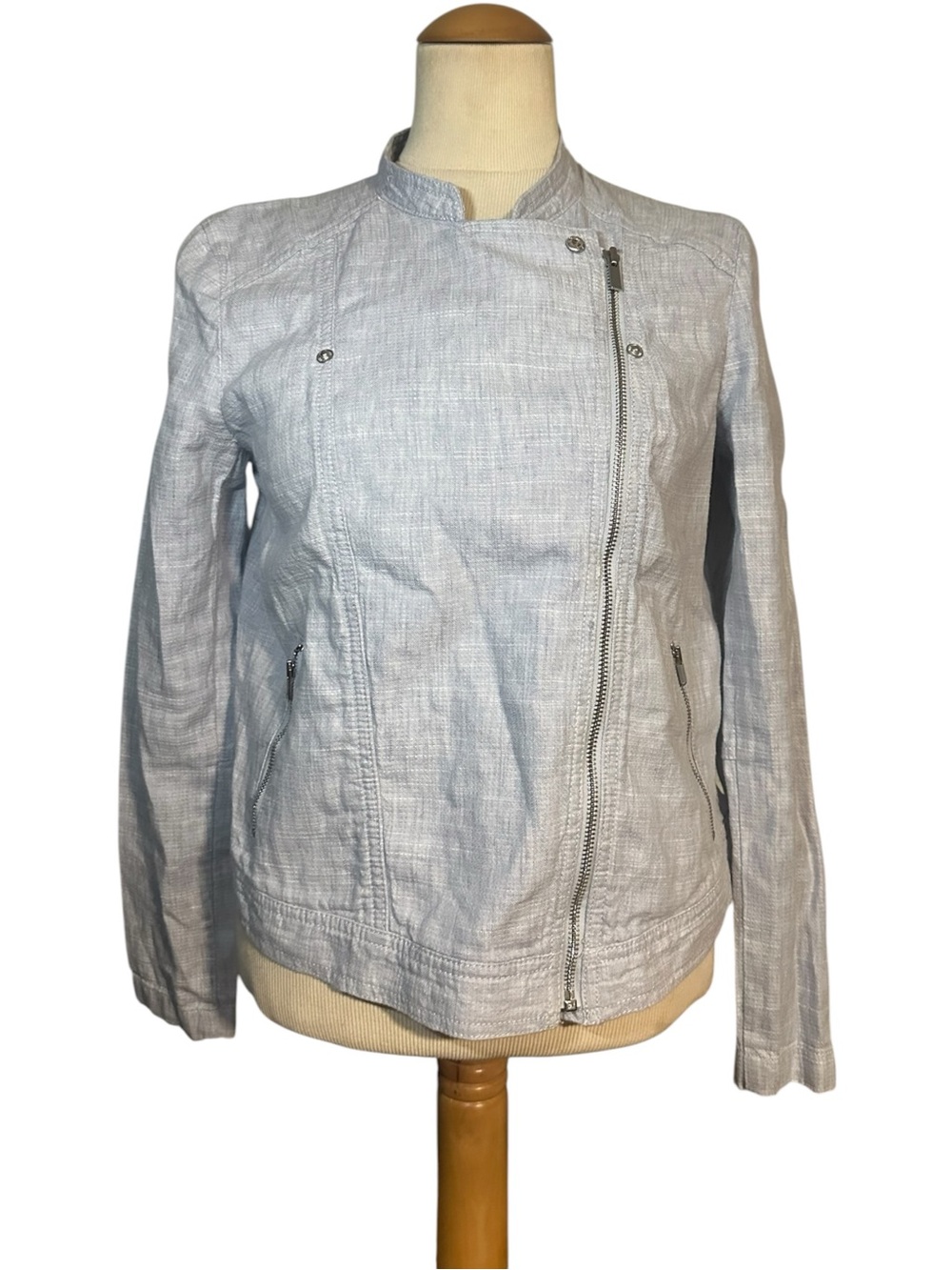 Loft Linen Blend Moto Jacket NWT Light Gray Size Small Petite